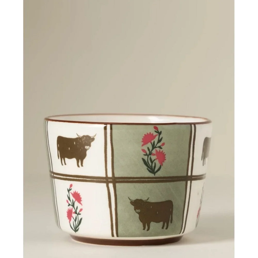 Anthropologie‎ Millie Berry Basket Bowl Cow Bull Green Refrigerator Farmhouse